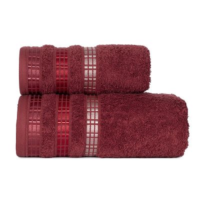 Ręcznik bawełniany LUXURY 70x140 bordowy z bordiurą w geometryczne pasy