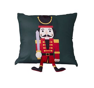 Poszewka dekoracyjna świąteczna 45x45 Nut Cracker welurowa zielona dziadek do orzechów