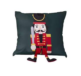 Poszewka dekoracyjna świąteczna 45x45 Nut Cracker welurowa zielona dziadek do orzechów