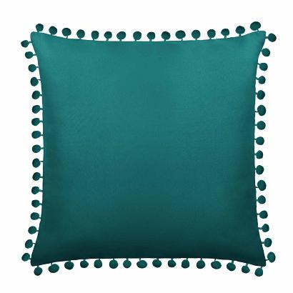 Poszewka dekoracyjna FLUFFY 45x45 turkusowa z pomponami
