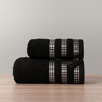Ręcznik bawełniany LUXURY 50x90 czarny z bordiurą w geometryczne pasy