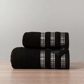 Ręcznik bawełniany LUXURY 50x90 czarny z bordiurą w geometryczne pasy