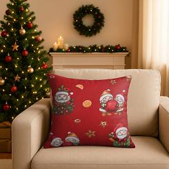 Poszewka bawełniana świąteczna 40x40 czerwona słodkie mikołaje
