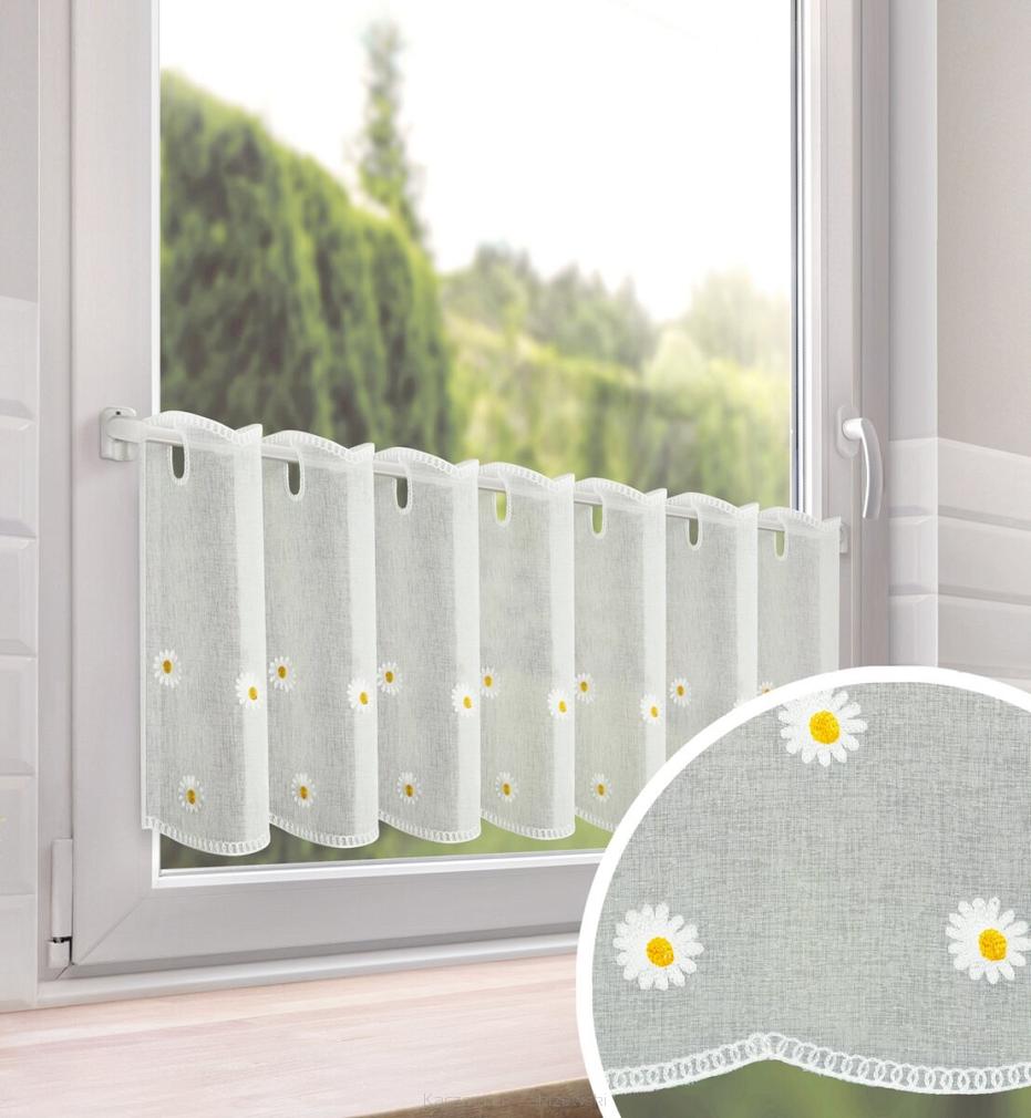 Zazdrostka firana gotowa na tunelu szelkach BELLIS 150x40 Eurofirany biała w stokrotki