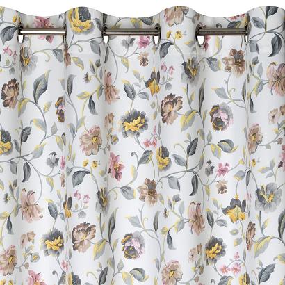 Zasłona gotowa na przelotkach zaciemniająca KRISTAL 140x250 Eurofirany biała jasnoszara stylizowane kwiaty