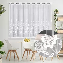 Firana gotowa na przelotkach NATALI 350x150 Eurofirany biała haftowana w kwiaty