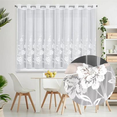 Firana gotowa na przelotkach NATALI 350x150 Eurofirany biała haftowana w kwiaty