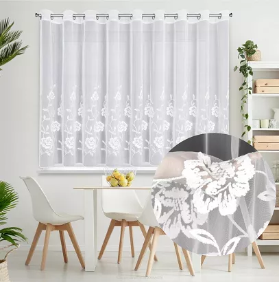 Firana gotowa na przelotkach NATALI 350x150 Eurofirany biała haftowana w kwiaty