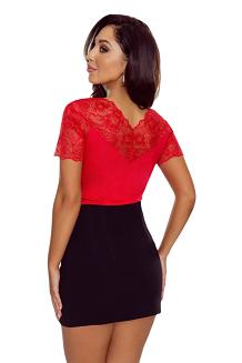 Bluzka damska z krótkim rękawem i koronkowym akcentem Firella czerwona