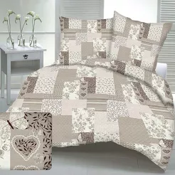 Pościel z kory 200x220 beżowa patchwork serca motyle kwiaty