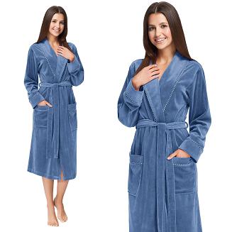 Szlafrok damski kod 361 LUNA welur niebieski