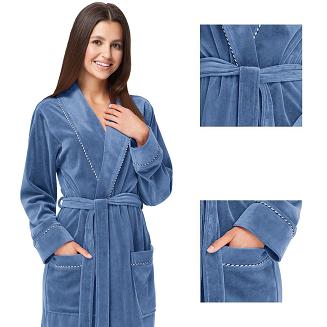 Szlafrok damski kod 361 LUNA welur niebieski