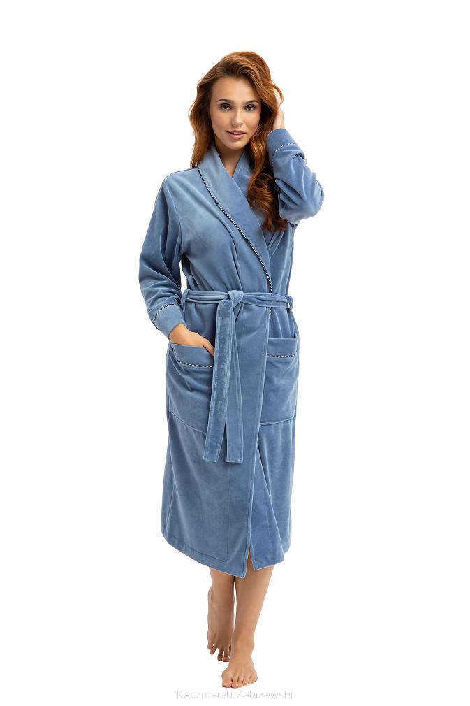 Szlafrok damski kod 361 LUNA welur niebieski