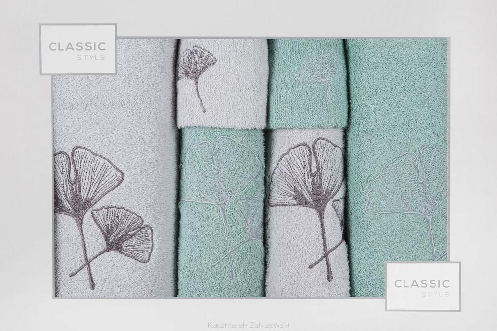 Komplet ręczników 6 cz. BILOBA 2 szt.30x50, 2 szt.50x90, 2 szt. 70x140 Eurofirany srebrny, miętowy