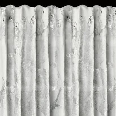 Zasłona gotowa na taśmie CELIA 140x270 Eurofirany biała srebrna gałązki kwiaty