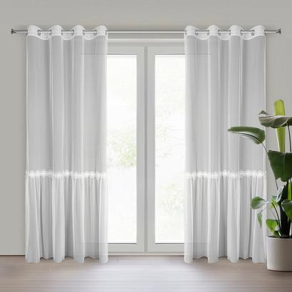 Firana gotowa na przelotkach ALISON 140x250 Eurofirany biała kwiatowa aplikacja i falbana