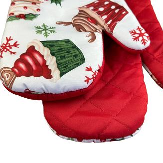 Rękawice kuchenne 18x27 z magnesem 2 szt. świąteczne białe czerwone świąteczne muffinki