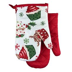 Rękawice kuchenne 18x27 z magnesem 2 szt. świąteczne białe czerwone świąteczne muffinki