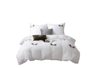 Pościel z mikrofibry CUTY JAMNIKI 160x200 biała w haftowane Pieski Jamniki