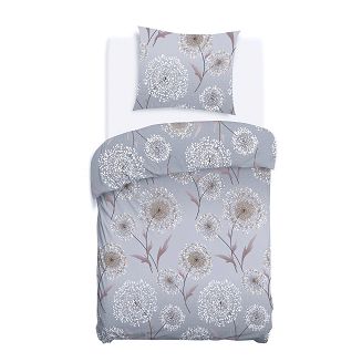 Pościel flanelowa FLANELOVE 140x200 delikatne dmuchawce na szarym tle