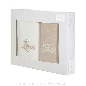 Komplet ręczników 2 szt. 50x90 Eurofirany Mąż-Żona kremowy beżowy