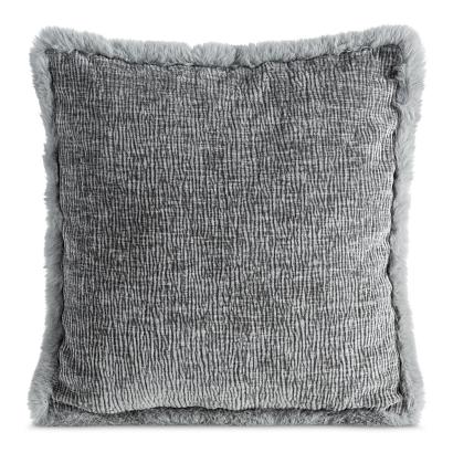 Poszewka dekoracyjna BLANCA 45x45 Eurofirany stalowa szenil i welwet futerko na brzegach