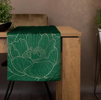 Obrus dekoracyjny BLINK 35x180 Eurofirany ciemnozielony