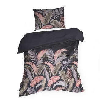 Pościel bawełniana Classic Deluxe SARA 140x200 Eurofirany grafitowa wielokolorowa egzotyczne liście