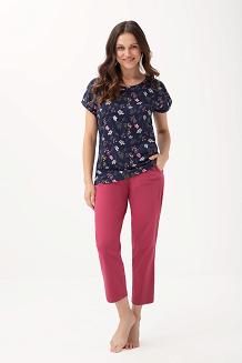 Piżama damska LUNA kod 664 różowa granatowa fuksja leśne kwiaty