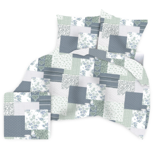 Pościel satyna korowana 160x200 szałwiowa niebieska patchwork serca motyle kwiaty