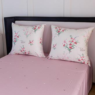 Pościel satynowa 160x200 kremowa różowa bukiety tulipanów