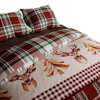 Komplet pościeli świątecznej z bawełny satynowej MERRY 160x200 krata renifery
