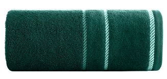 Ręcznik bawełniany z welurową bordiurą w ozdobne paseczki NEL 30x50 Eurofirany ciemnozielony