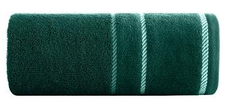 Ręcznik bawełniany z welurową bordiurą w ozdobne paseczki NEL 30x50 Eurofirany ciemnozielony