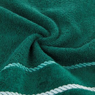 Ręcznik bawełniany z welurową bordiurą w ozdobne paseczki NEL 30x50 Eurofirany ciemnozielony