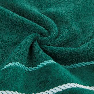 Ręcznik bawełniany z welurową bordiurą w ozdobne paseczki NEL 30x50 Eurofirany ciemnozielony