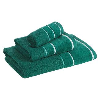 Ręcznik bawełniany z welurową bordiurą w ozdobne paseczki NEL 30x50 Eurofirany ciemnozielony