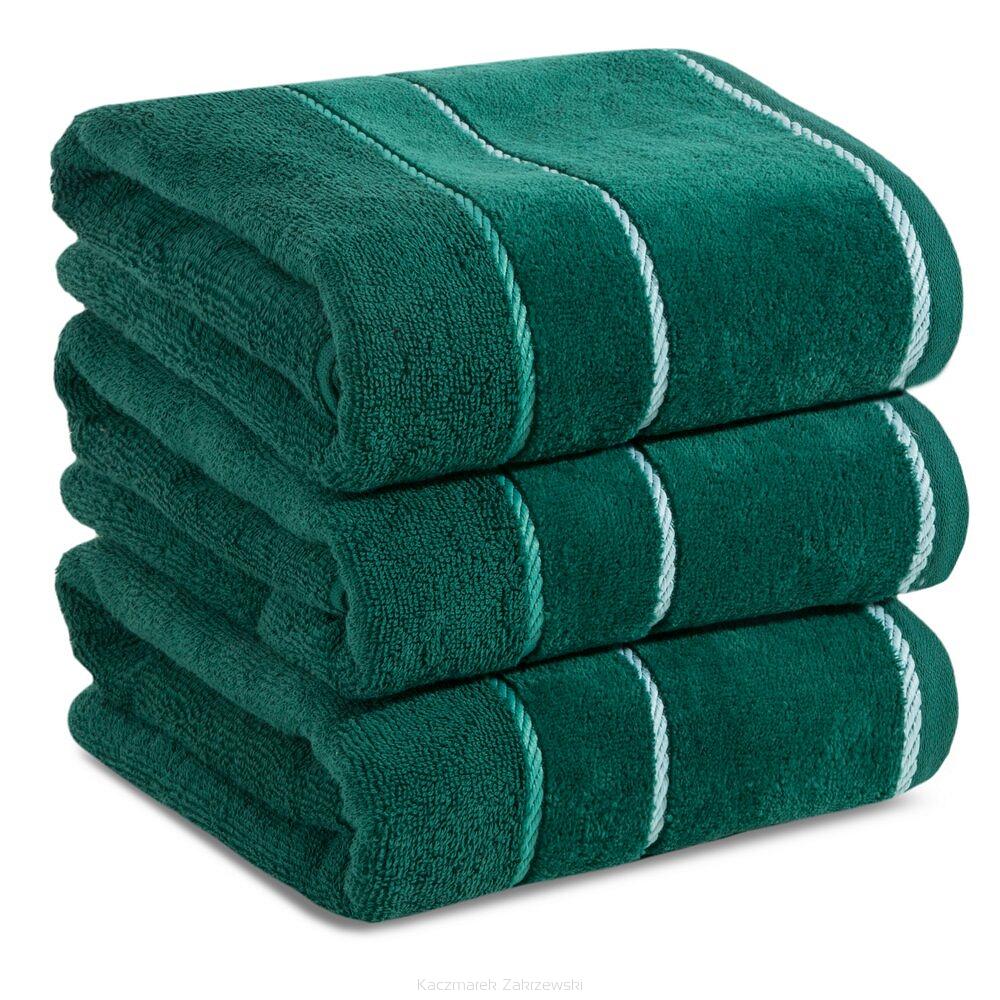 Ręcznik bawełniany z welurową bordiurą w ozdobne paseczki NEL 30x50 Eurofirany ciemnozielony