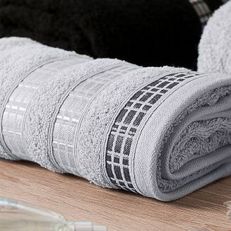 Ręcznik bawełniany LUXURY 50x90 szary z bordiurą w geometryczne pasy