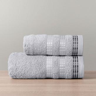 Ręcznik bawełniany LUXURY 50x90 szary z bordiurą w geometryczne pasy