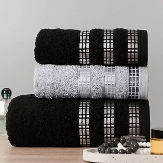 Ręcznik bawełniany LUXURY 50x90 szary z bordiurą w geometryczne pasy