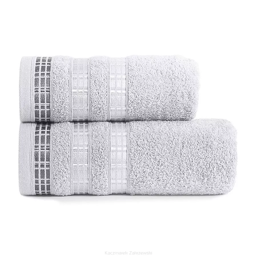 Ręcznik bawełniany LUXURY 50x90 szary z bordiurą w geometryczne pasy