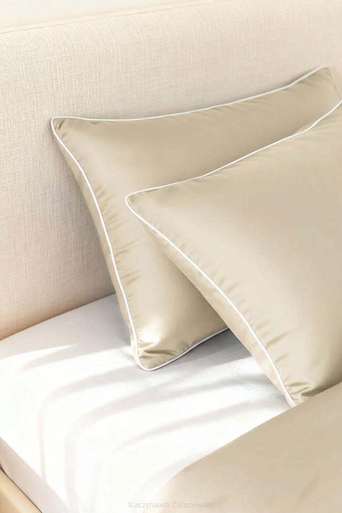 Poszewka bambusowa 40x60 beżowa z białą bizą