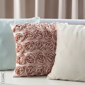 Poszewka dekoracyjna ROSES 45x45 Eva Minge Eurofirany ciemnoróżowa kwiaty róże 3D