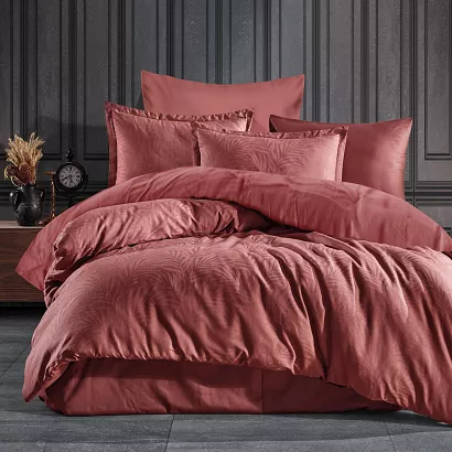 Pościel satyna bawełniana żakardowa ARATA 220x200 JACQUARD czerwona liście