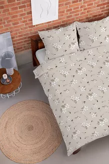Pościel flanelowa 220x200 beżowa kwiatowy rzucik