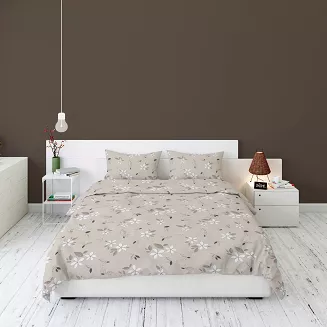 Pościel flanelowa 220x200 beżowa kwiatowy rzucik