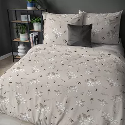 Pościel flanelowa 220x200 beżowa kwiatowy rzucik