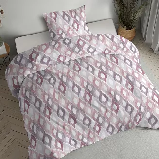 Pościel flanelowa 140x200 biała pudrowa szara geometryczne łezki