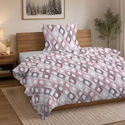 Pościel flanelowa 140x200 biała pudrowa szara geometryczne łezki